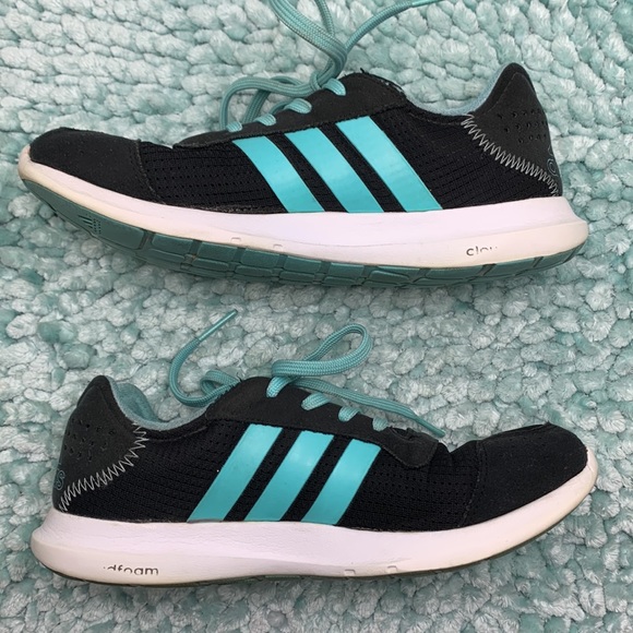 Addidas Running Jogging Workout Shoes Sneakers Black & Aqua Cushion Insoles - Picture 8 of 17